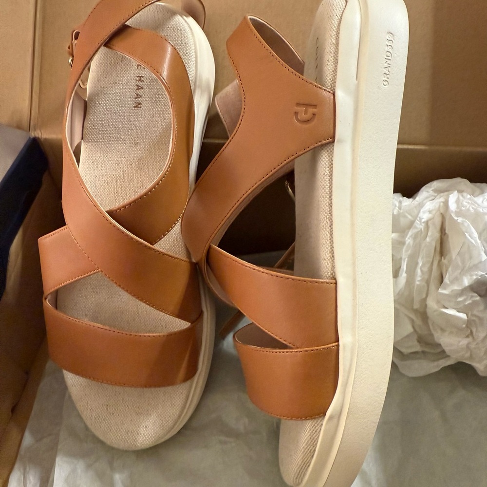 Cole Haan Tan Leather Platform Sandals